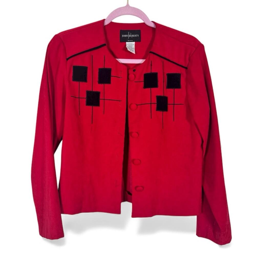 Vintage 90s Red Black Faux Suede Jacket Womens 8P John Robert’s Collection